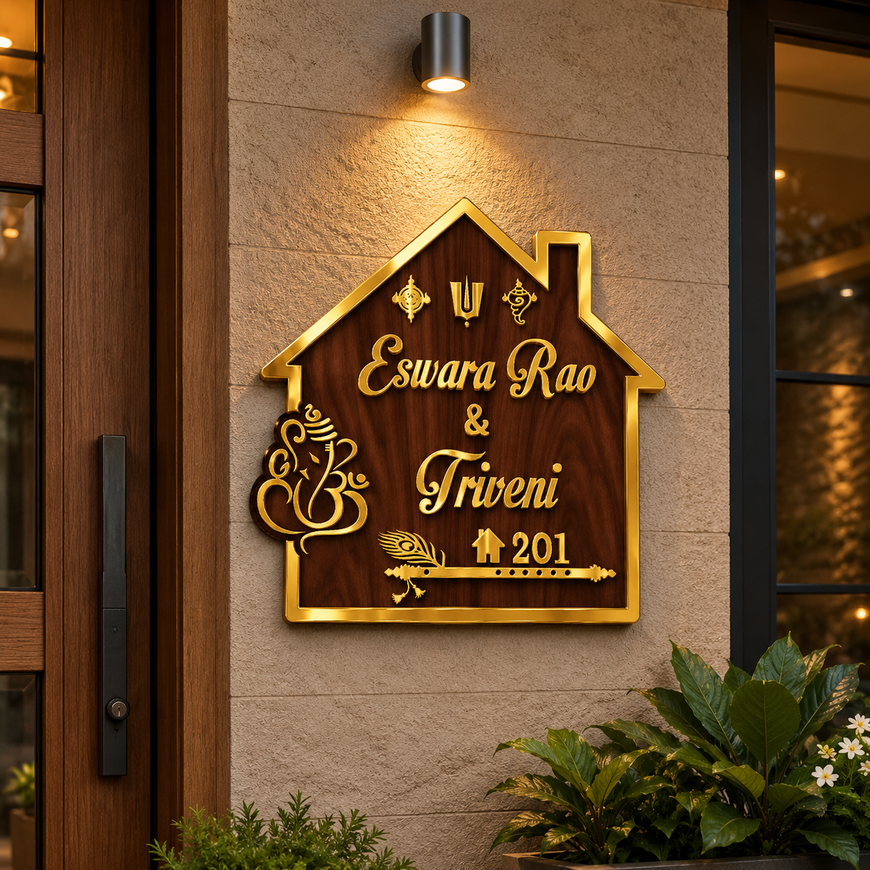 Luxury 3D Embossed Golden Acrylic Name Plate for Home & Villa