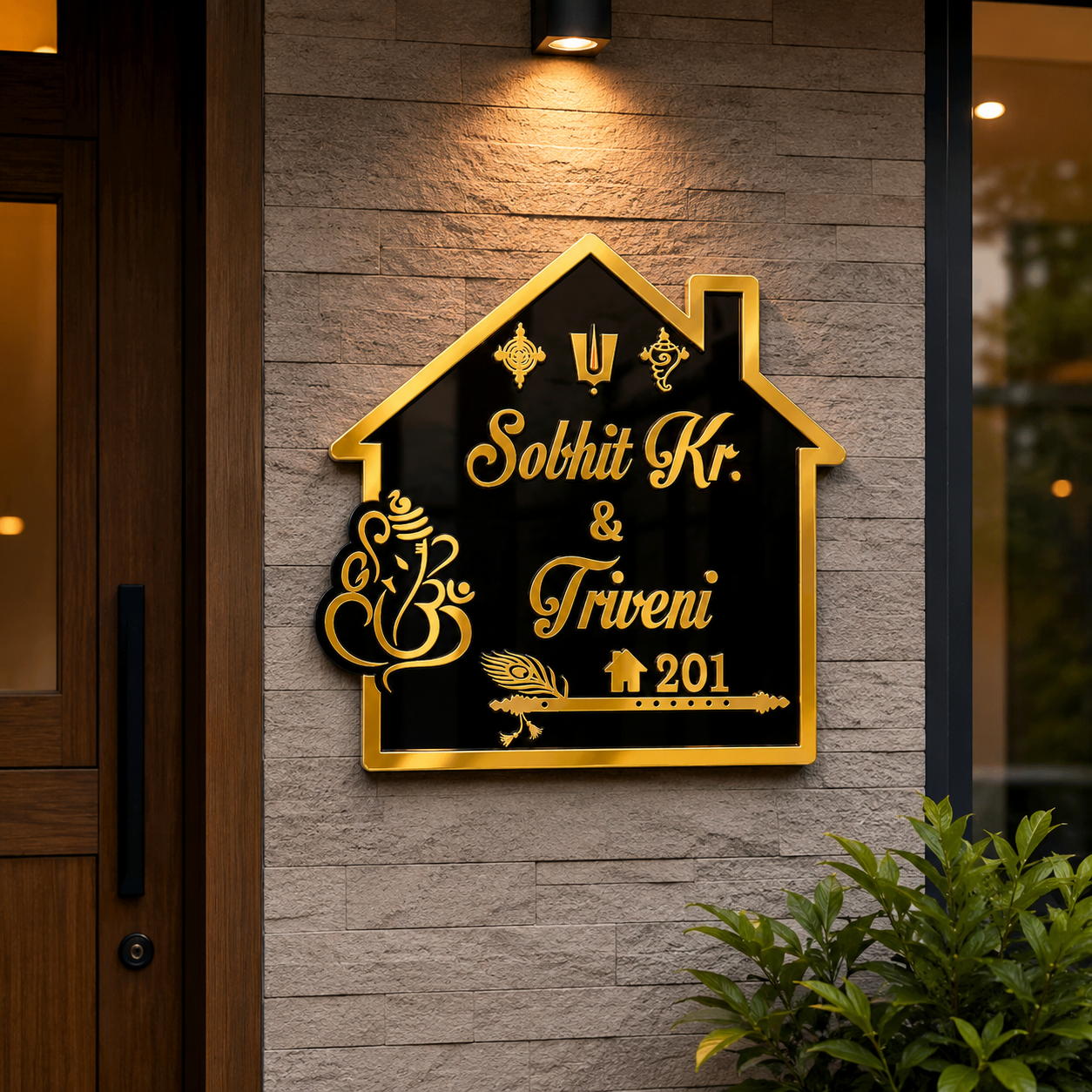 Luxury 3D Embossed Golden Acrylic Name Plate for Home & Villa
