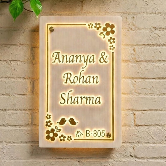 golden floral LED Name Plate